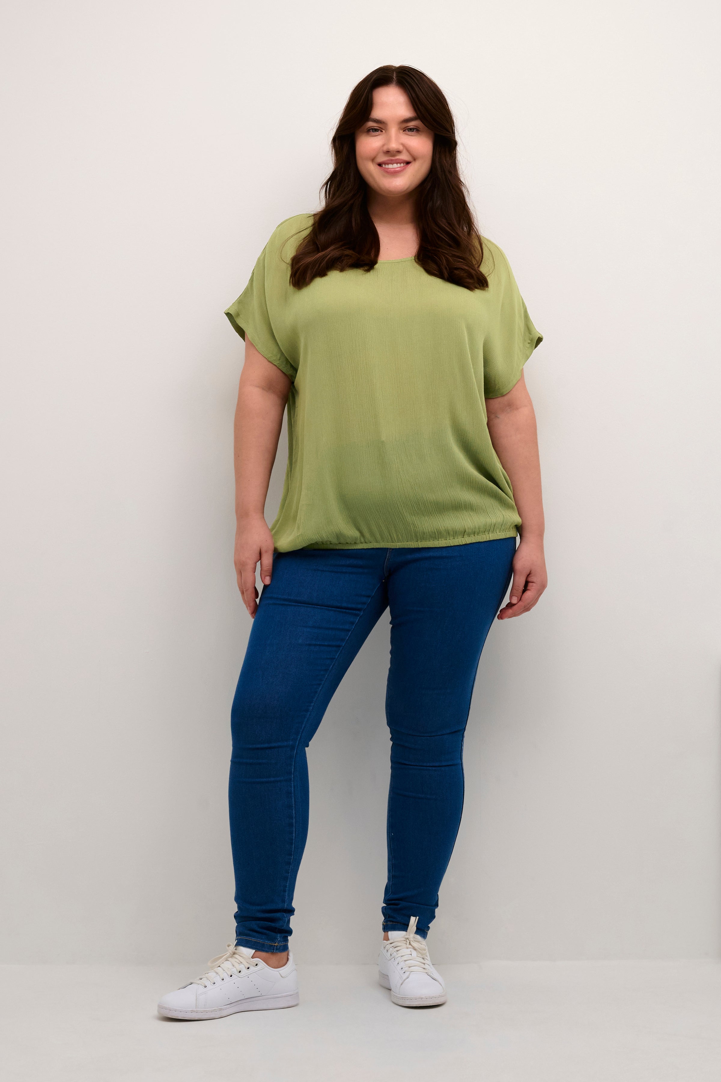 Kaffe Stanley Short-Sleeve Blouse in Khaki