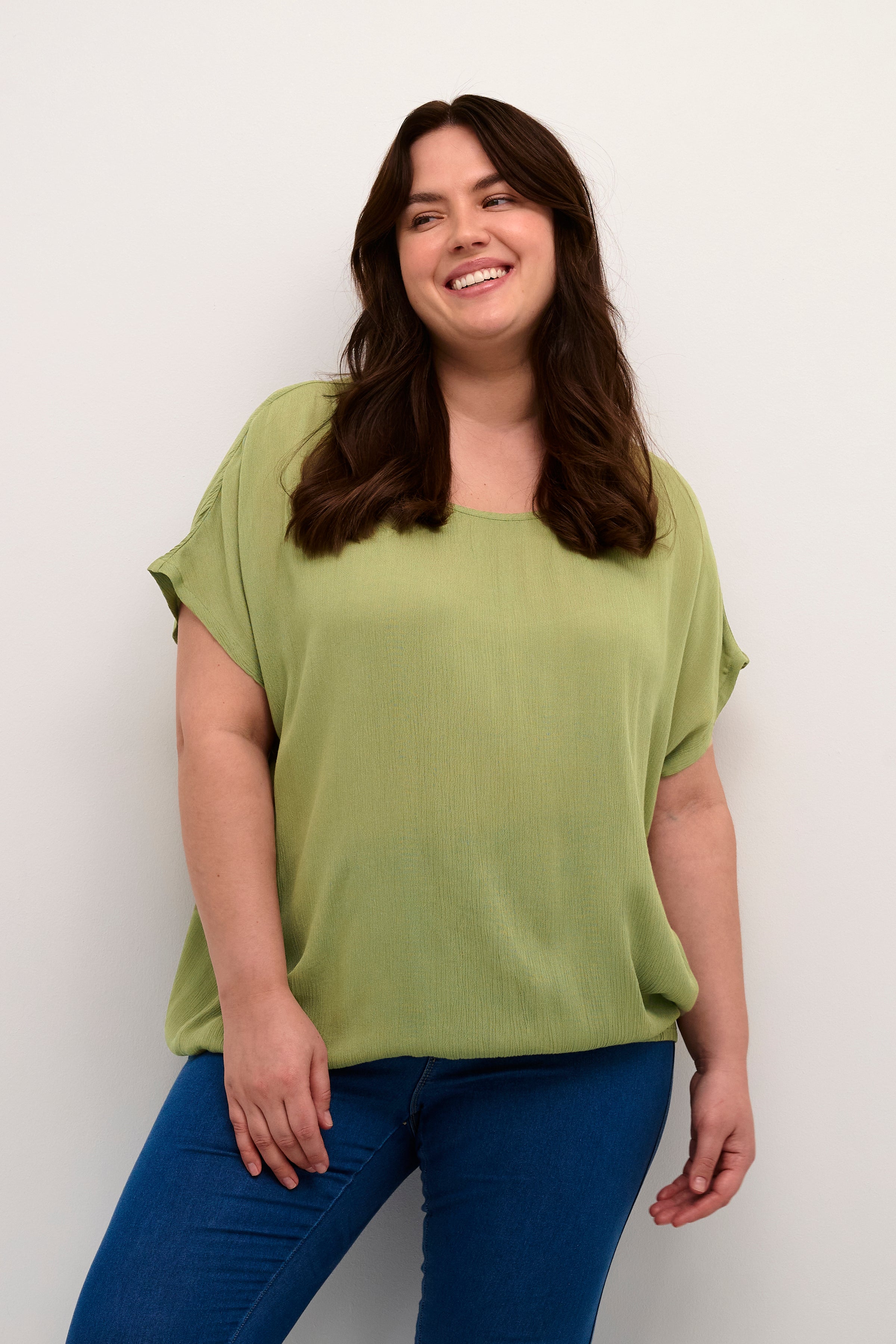 Kaffe Stanley Short-Sleeve Blouse in Khaki