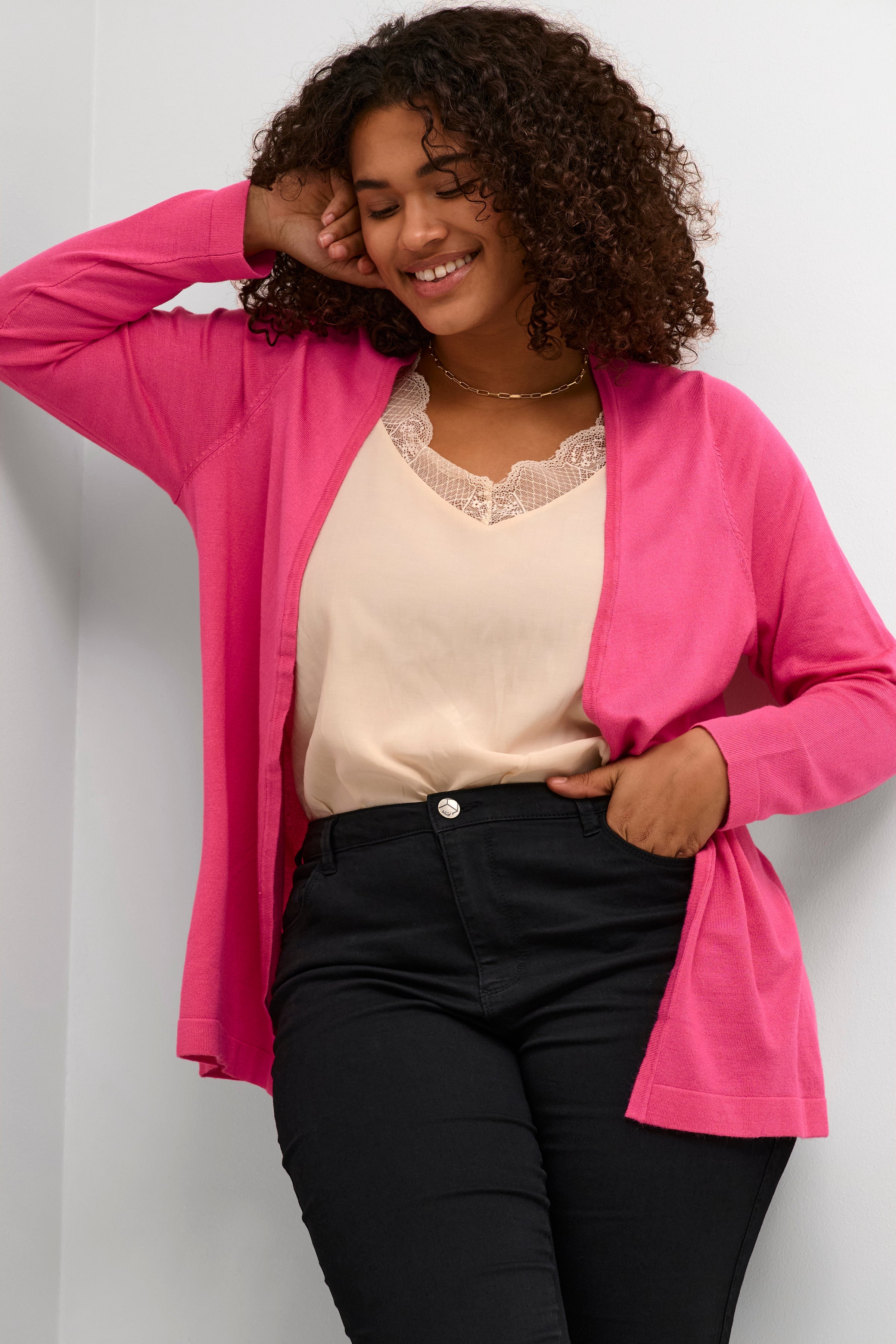 Kaffe Curve Farsia Cardigan in Pink