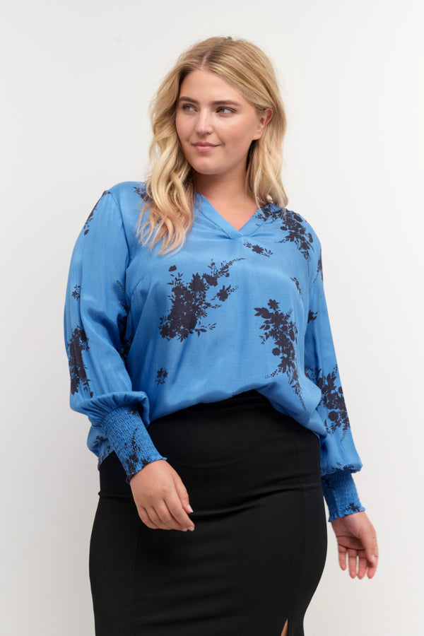 Kaffe Curve Ganja Blouse in Blue - Wardrobe Plus
