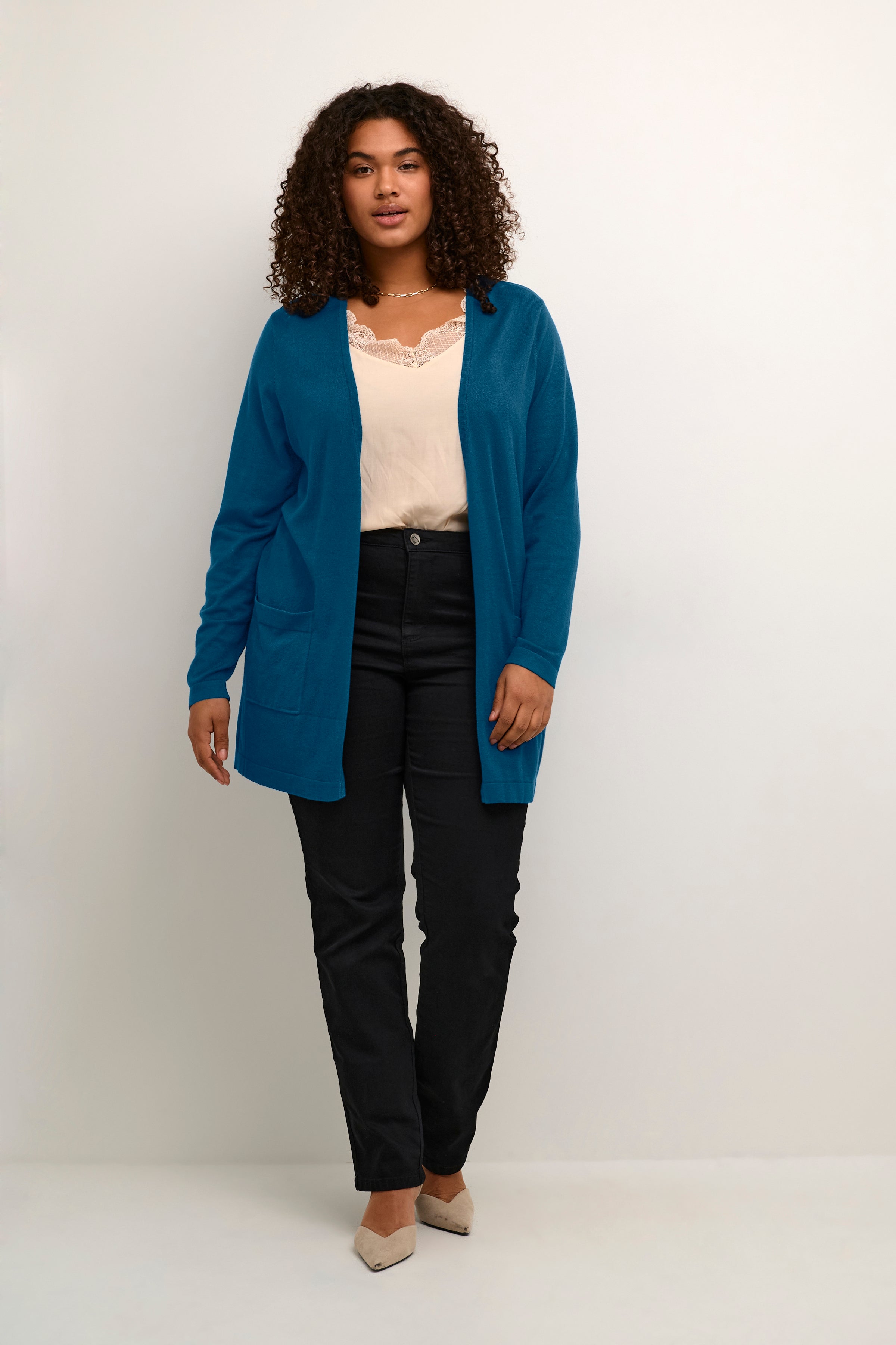 Kaffe Curve Longline Cardi in Teal