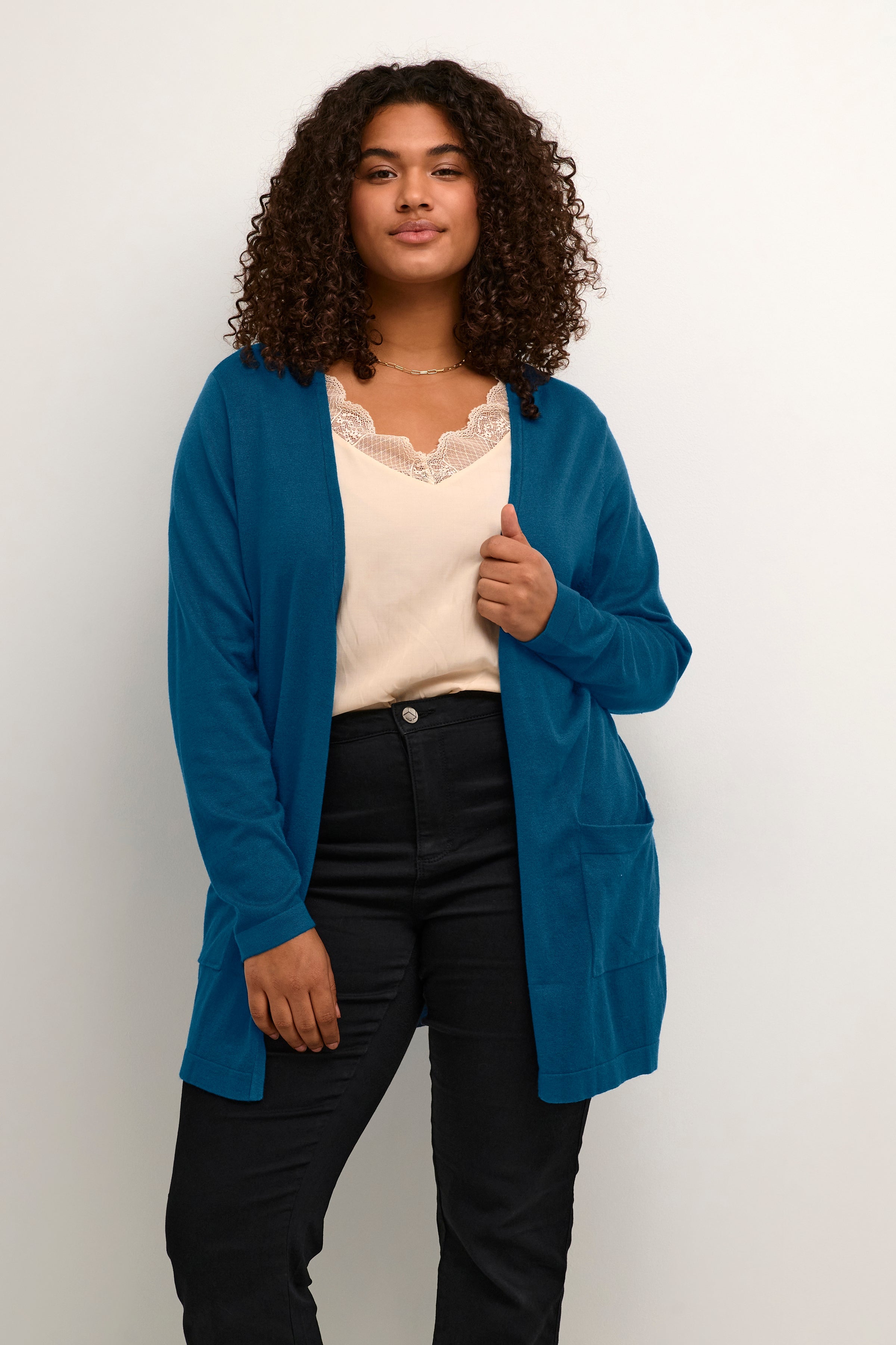 Kaffe Curve Longline Cardi in Teal