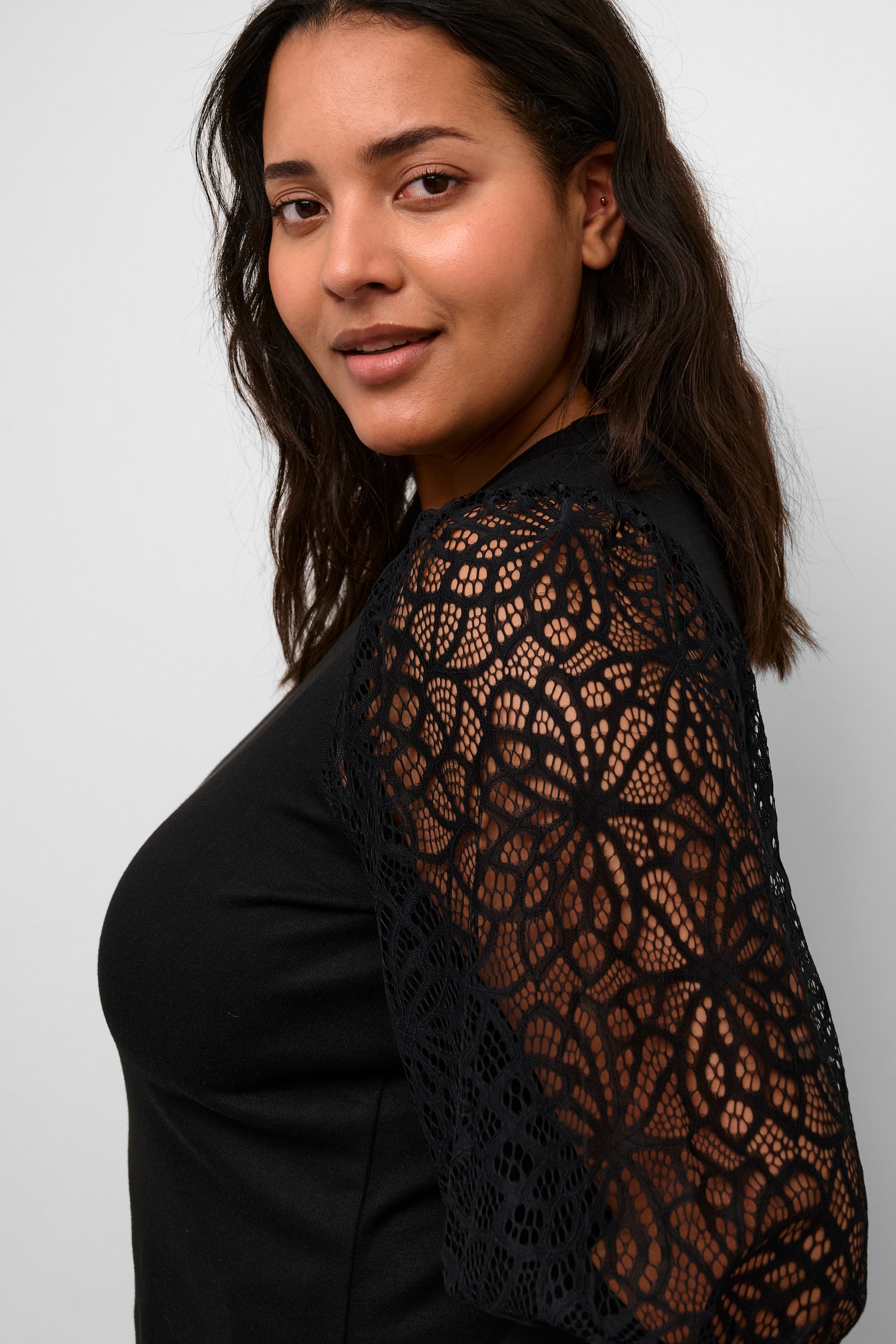 Kaffe Curve Bella Lace Blouse in Black