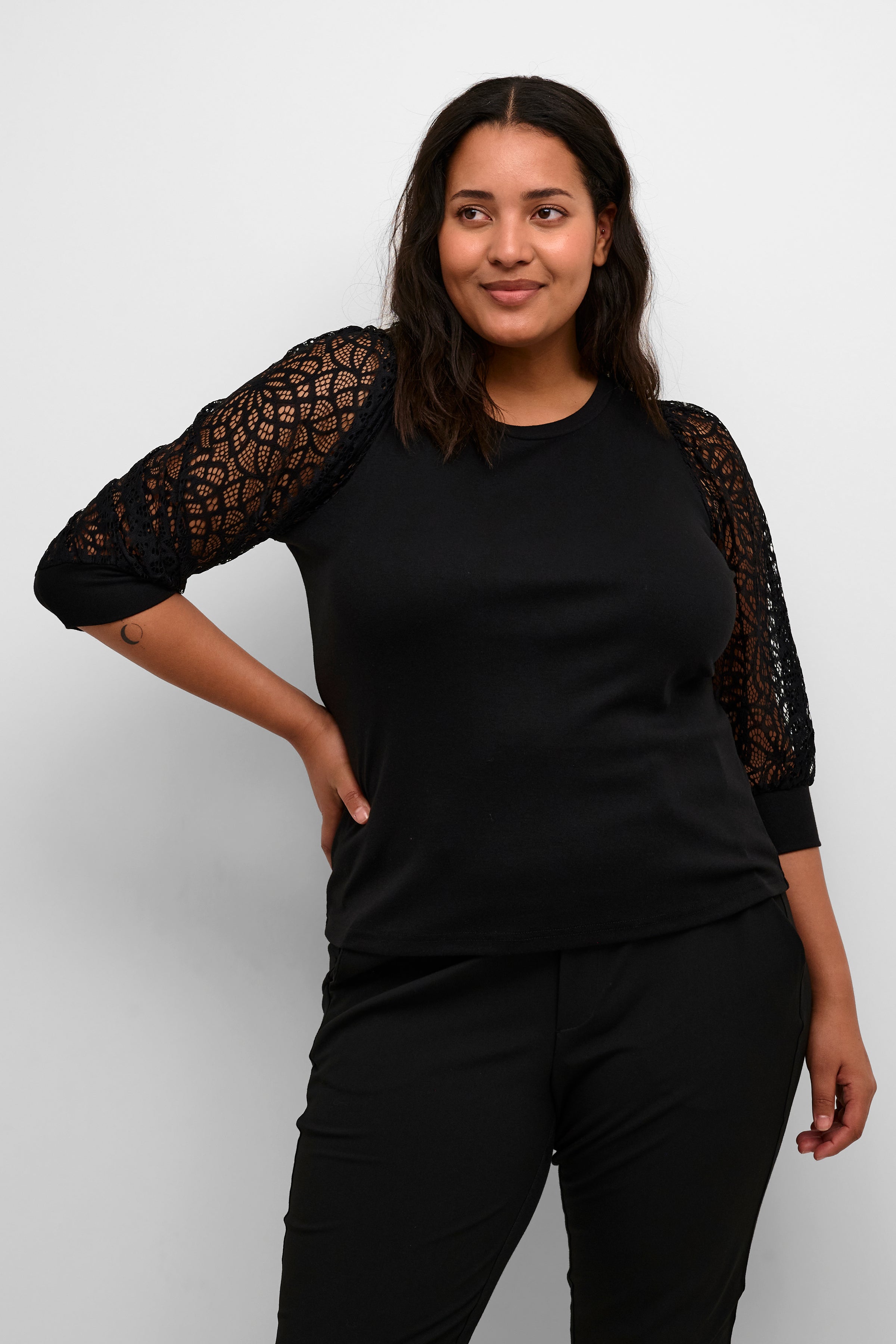 Kaffe Curve Bella Lace Blouse in Black