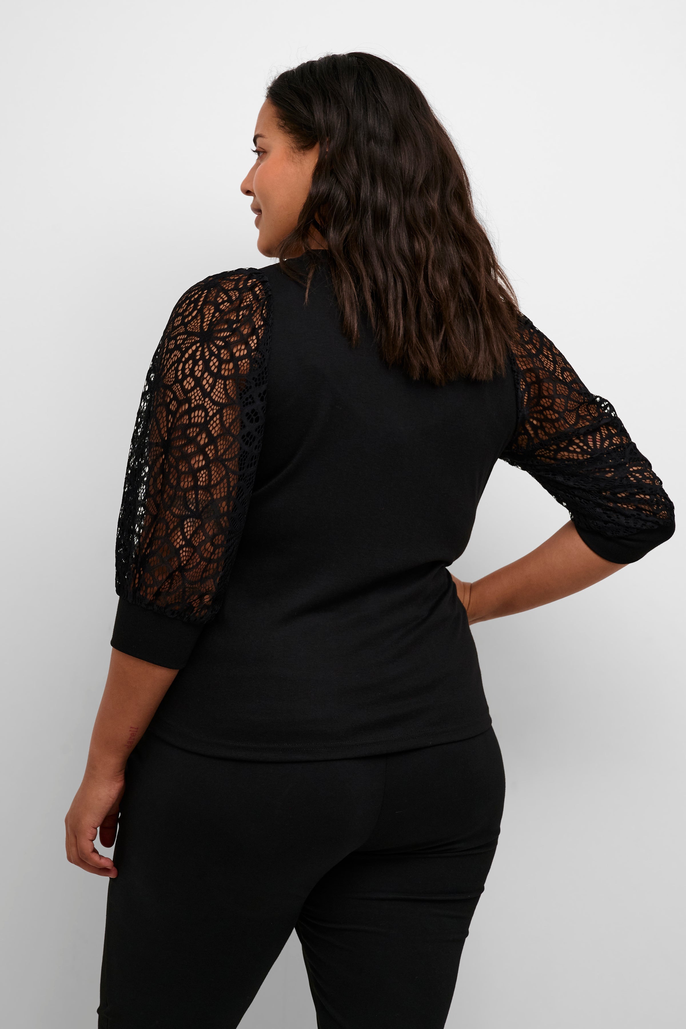 Kaffe Curve Bella Lace Blouse in Black
