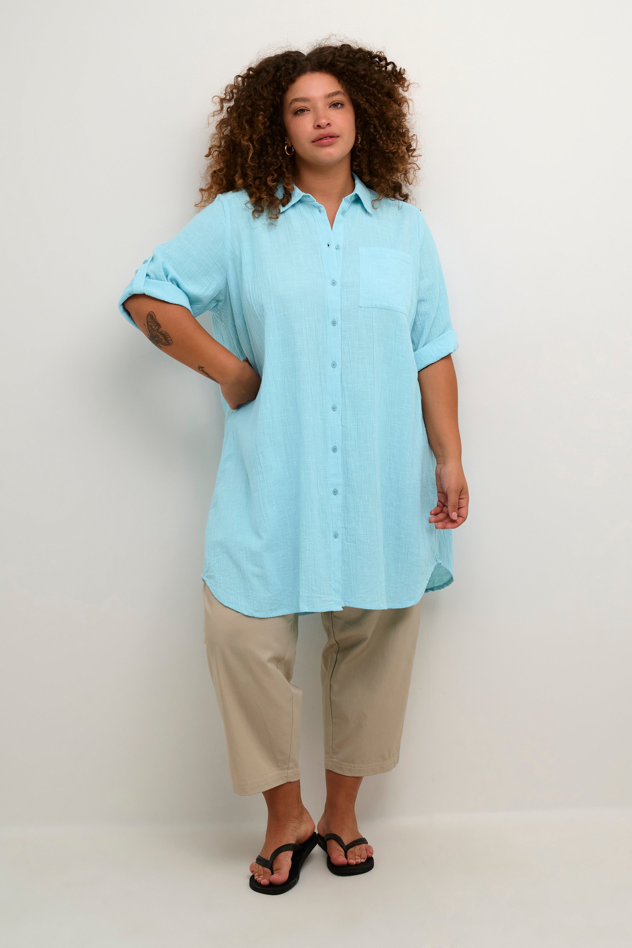 Kaffe Curve Paula Shirt Tunic In Blue