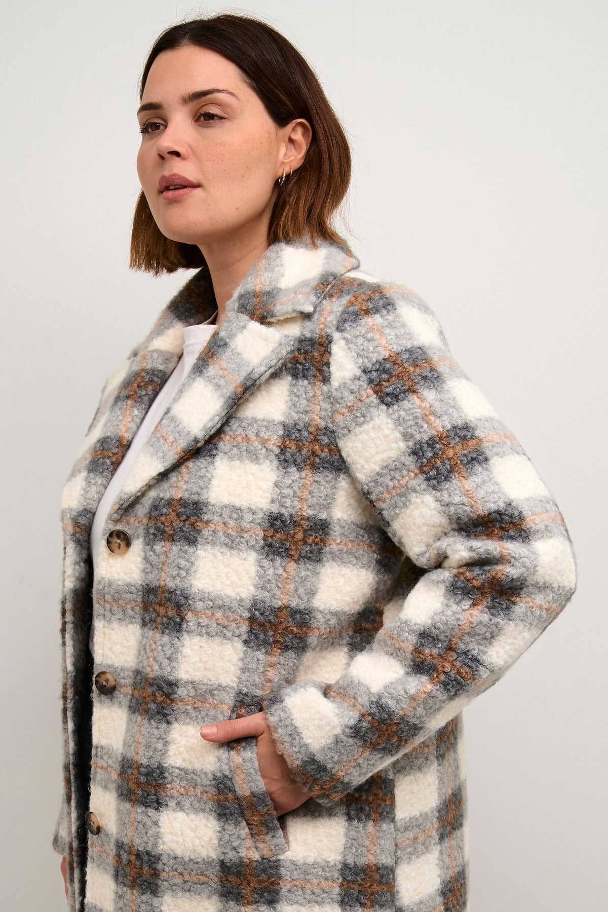 Kaffe Curve Salina Coat in Grey Check