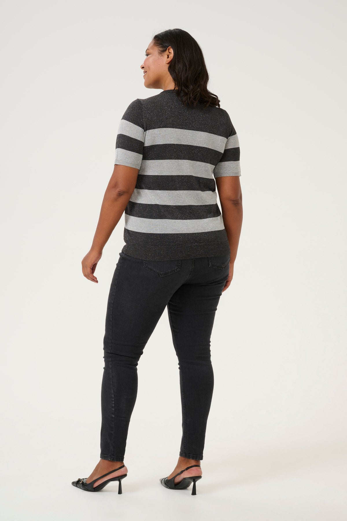 Kaffe Curve Ankia Knit Top in Black/Grey