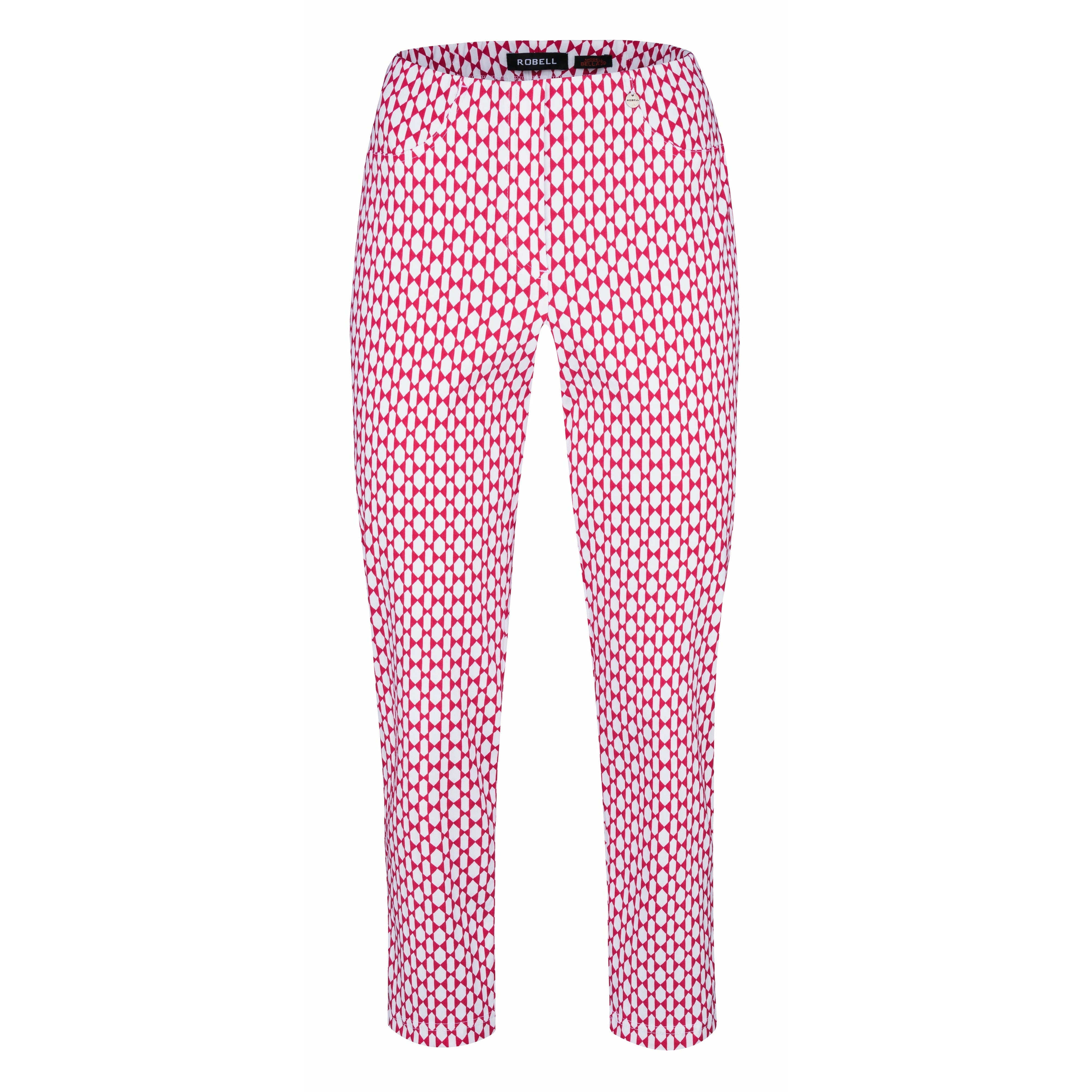 Robell 7/8ths Trousers in Red Print - Wardrobe Plus