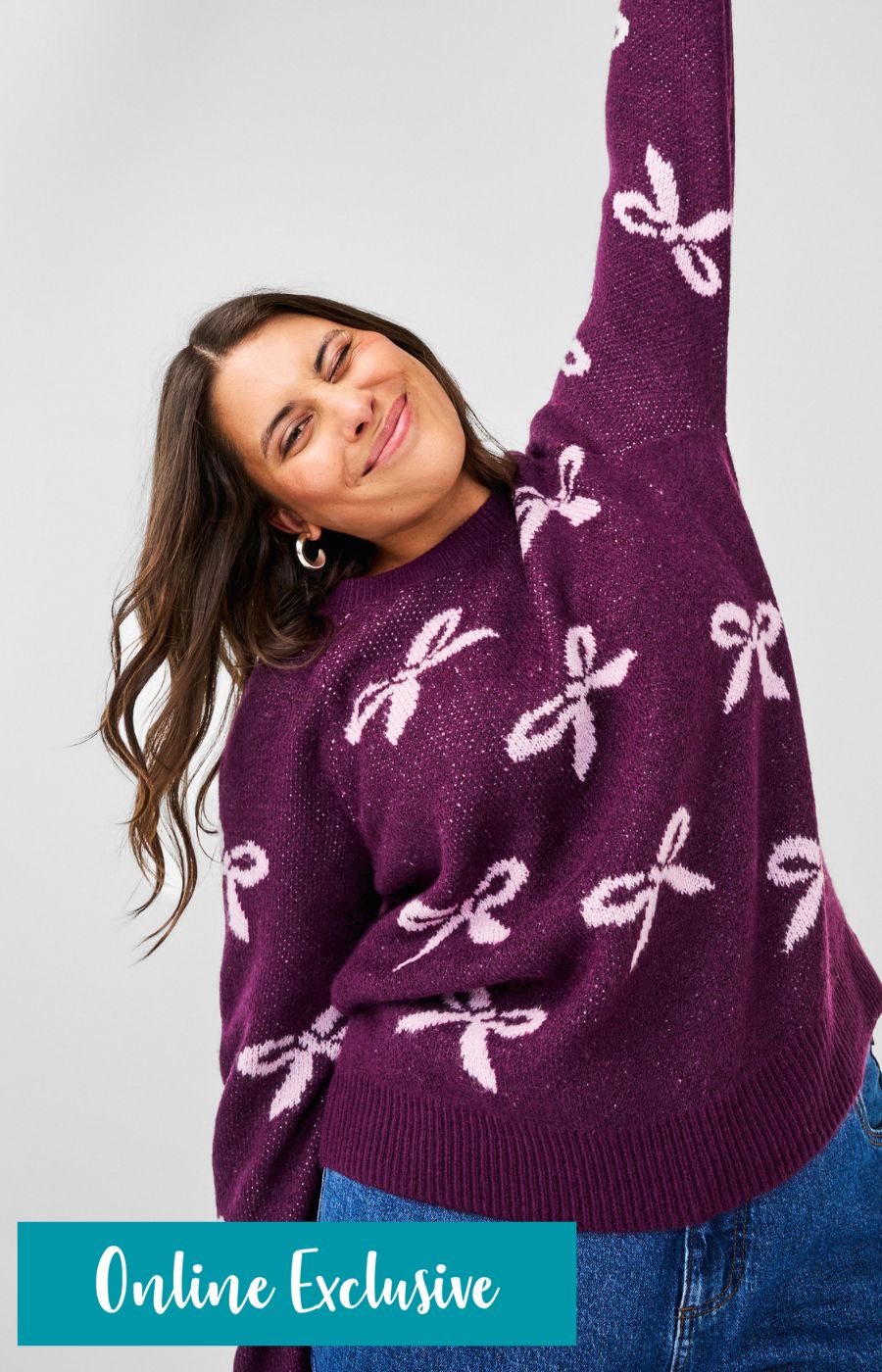 Zizzi Bowy Knit Jumper in Purple