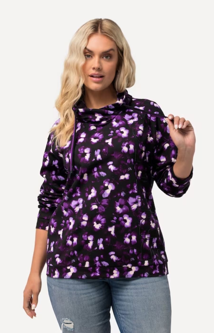 Ulla Popken Flower Print Cowl Neck Top