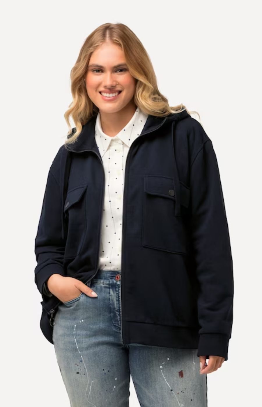 Ulla Popken Zip Hoodie in Navy