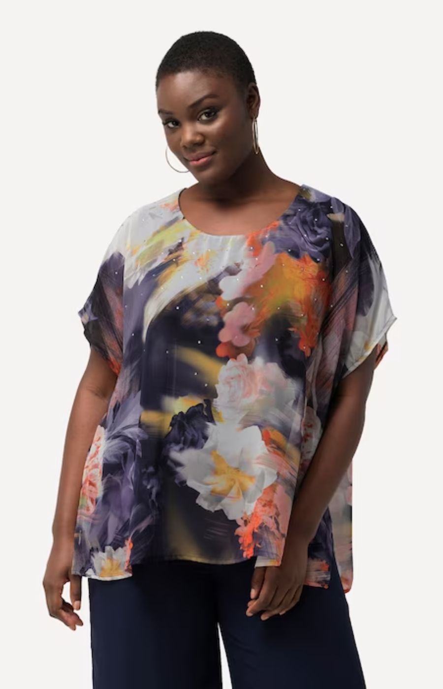 Ulla Popken Floral and Diamante Top