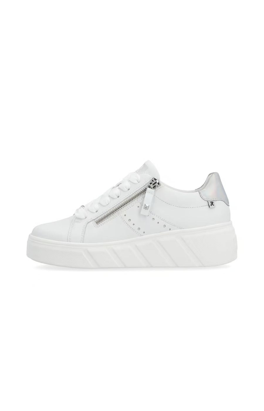 Rieker Trainer in White With Silver