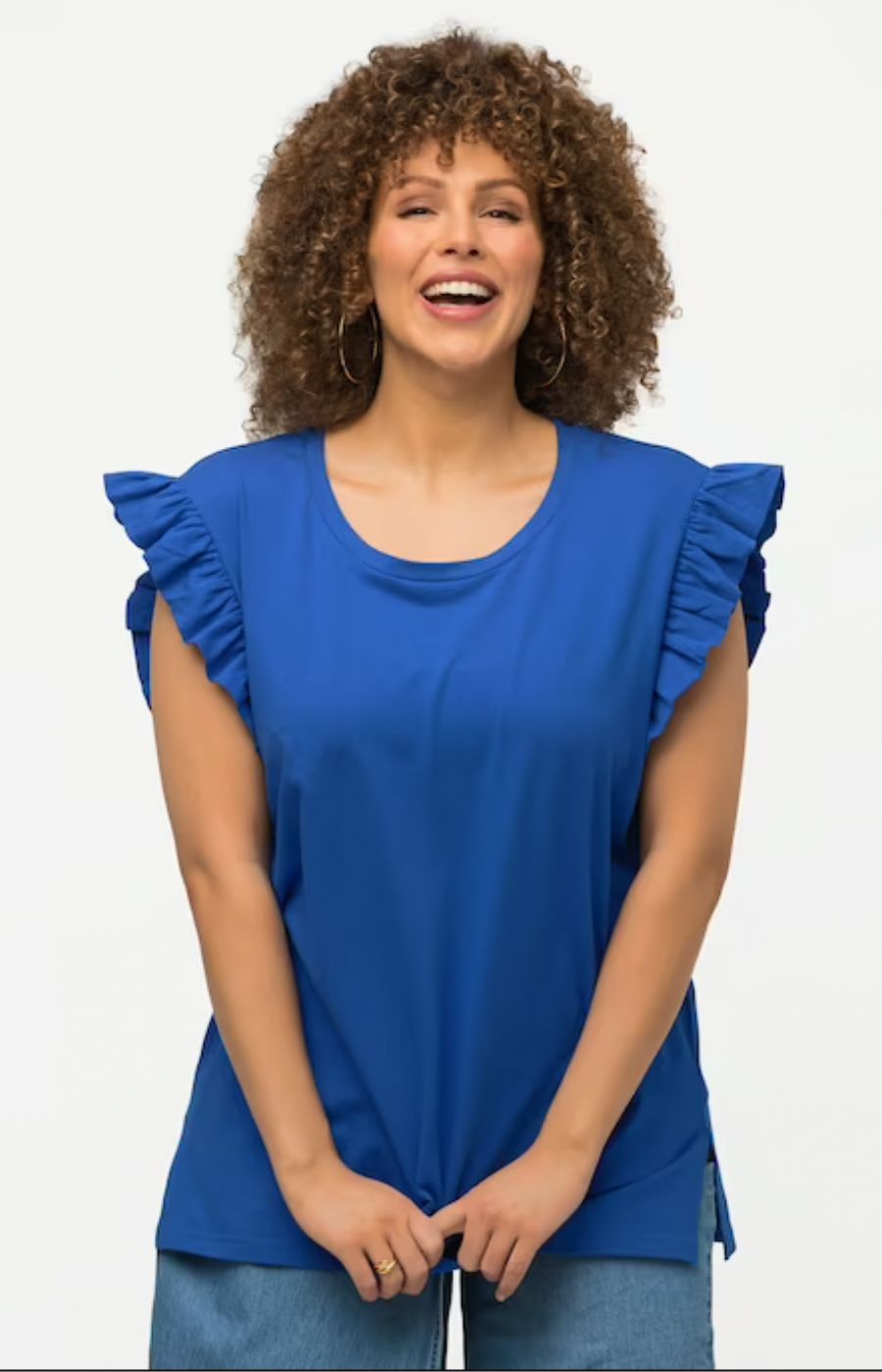 Ulla Popken Blue Ruffled Tee