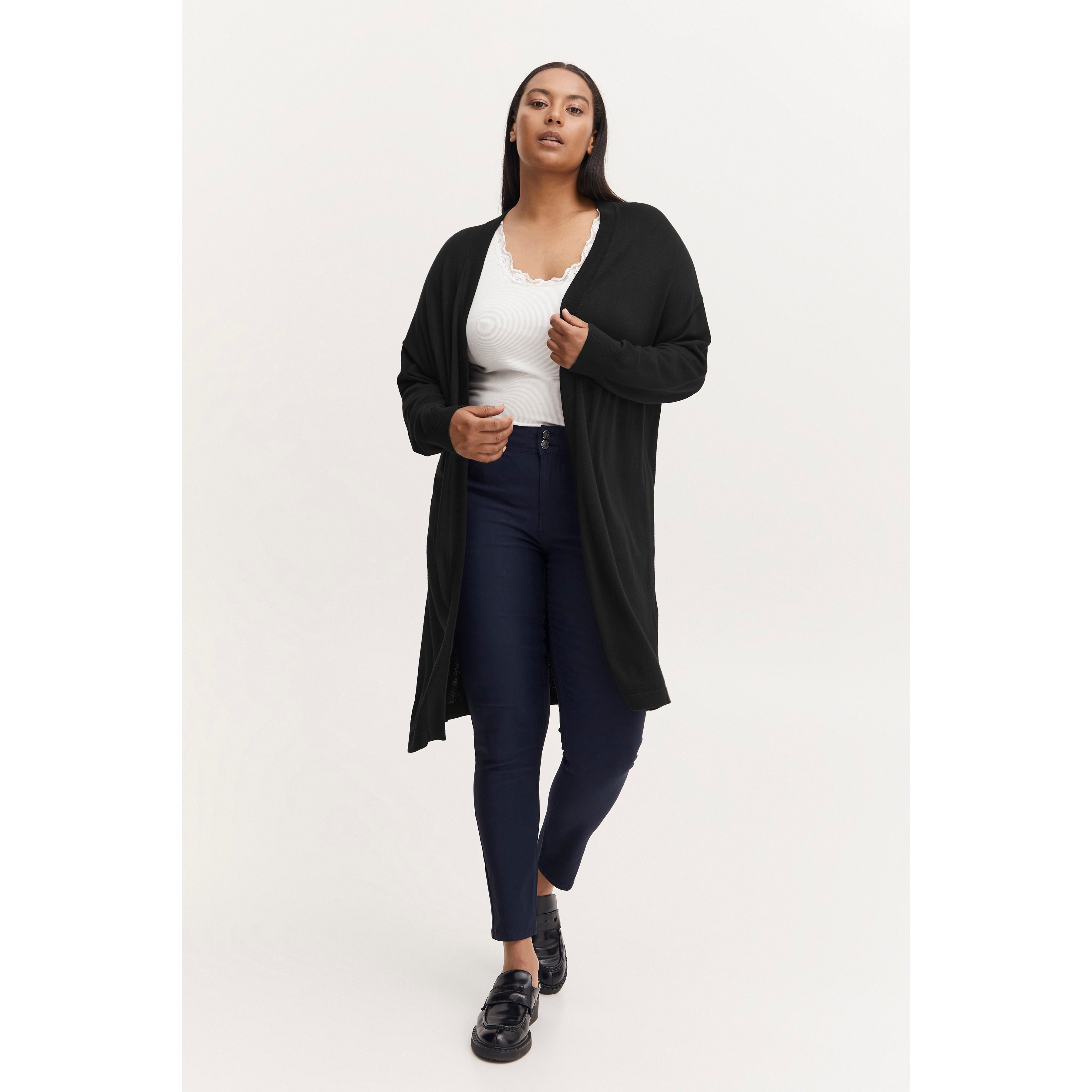 Fransa Plus Plume Cardigan in Black - Wardrobe Plus