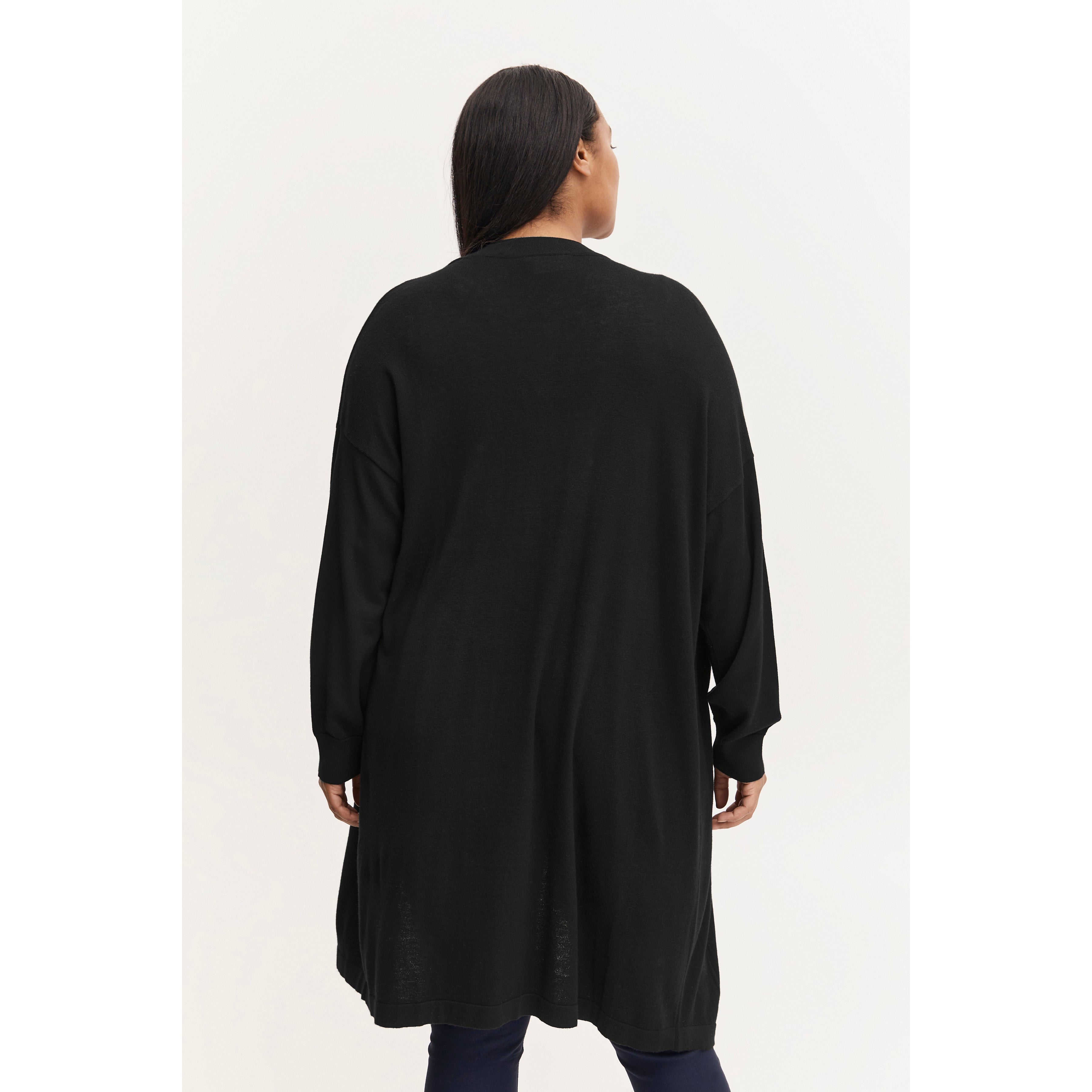 Fransa Plus Plume Cardigan in Black - Wardrobe Plus
