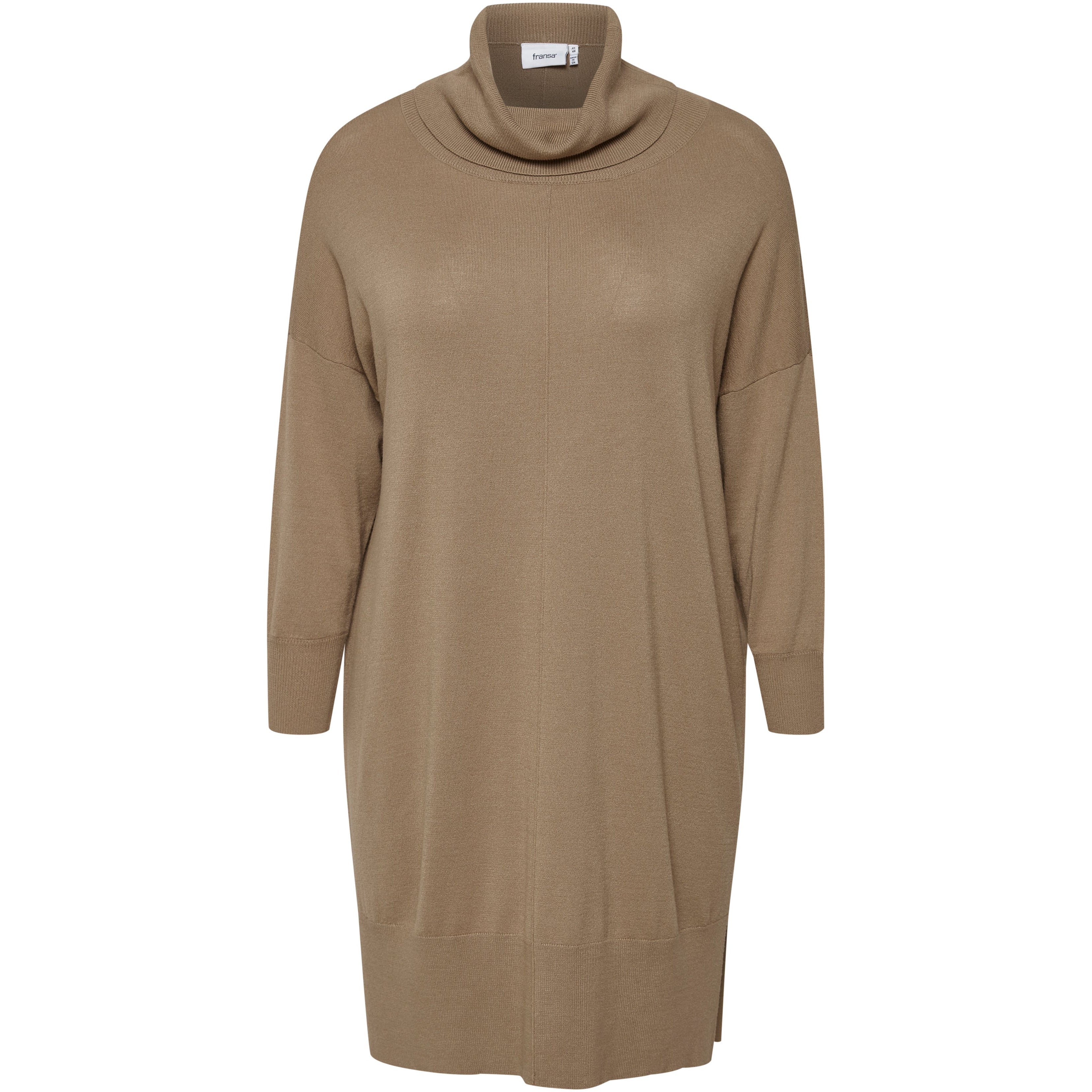 Fransa Plus Knit Dress in Beige - Wardrobe Plus