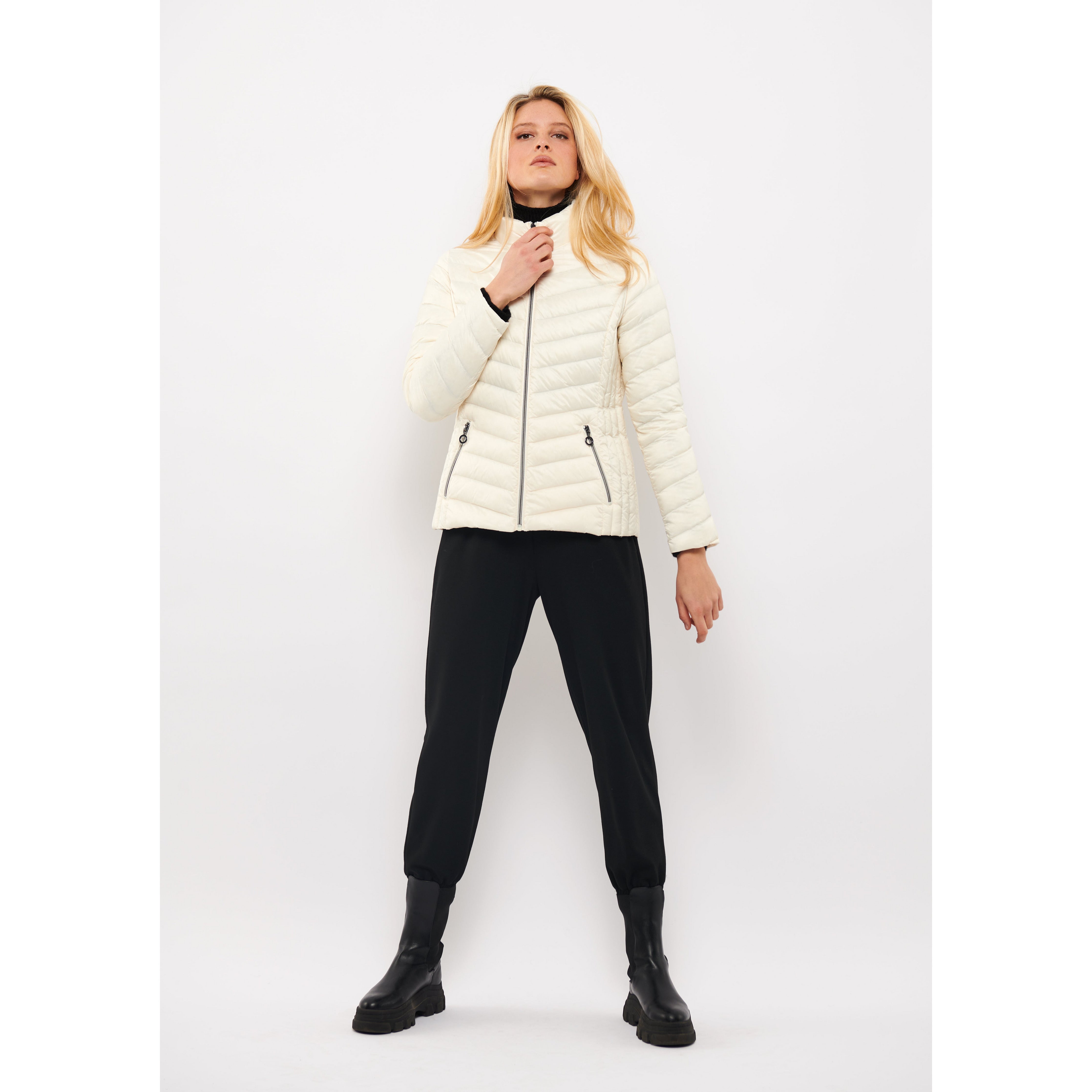 Frandsen Short Padded Jacket in Cream - Wardrobe Plus