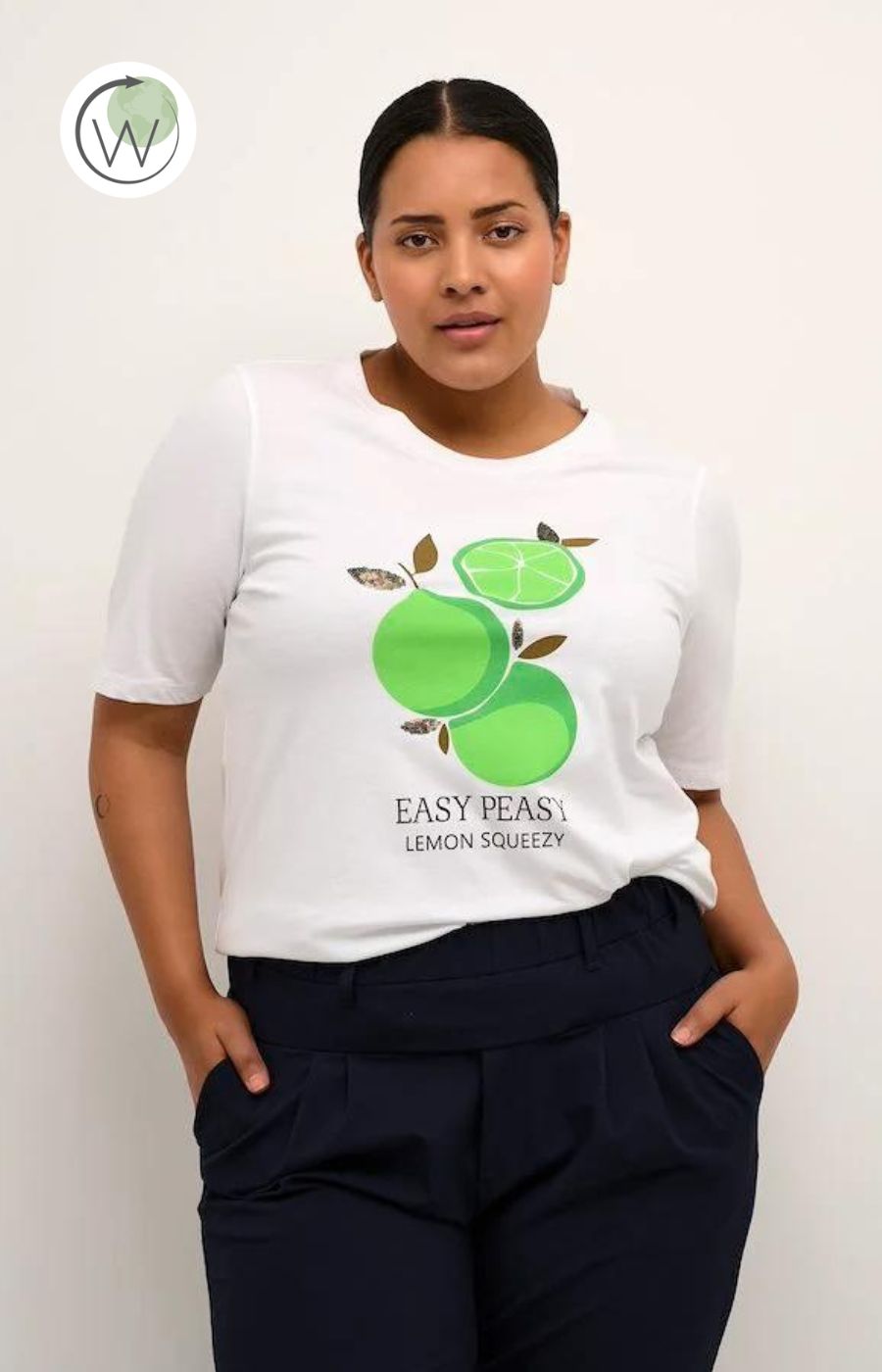Kaffe Curve Sally Lime T-shirt in White