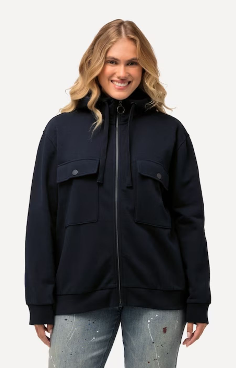 Ulla Popken Zip Hoodie in Navy