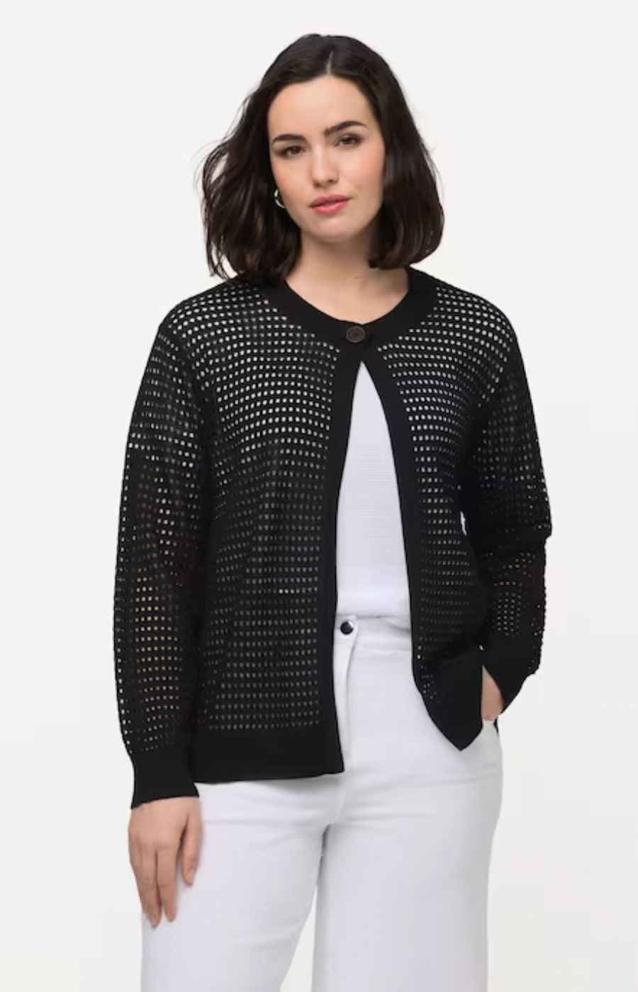 Ulla Popken Open Knit Cardigan in Black