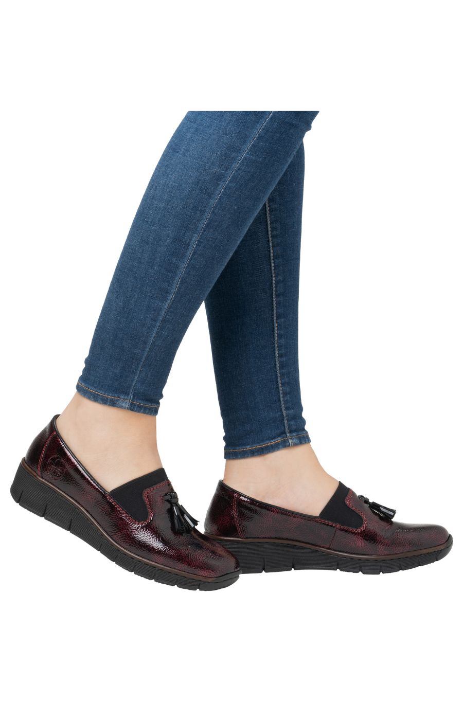 Rieker Leather Loafer in Red