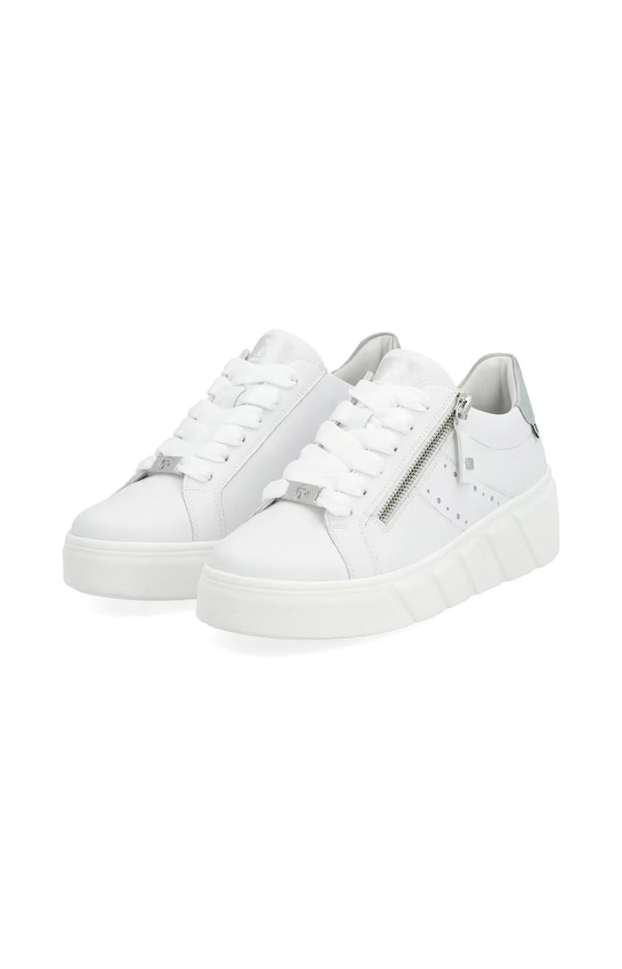 Rieker Trainer in White With Silver