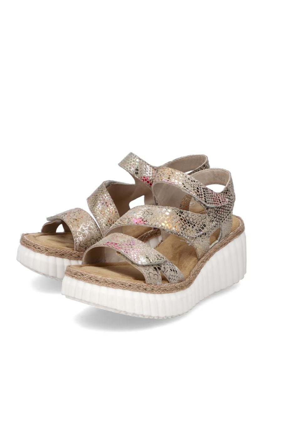 Rieker Wedge Sandals in Beige with Multicoloured