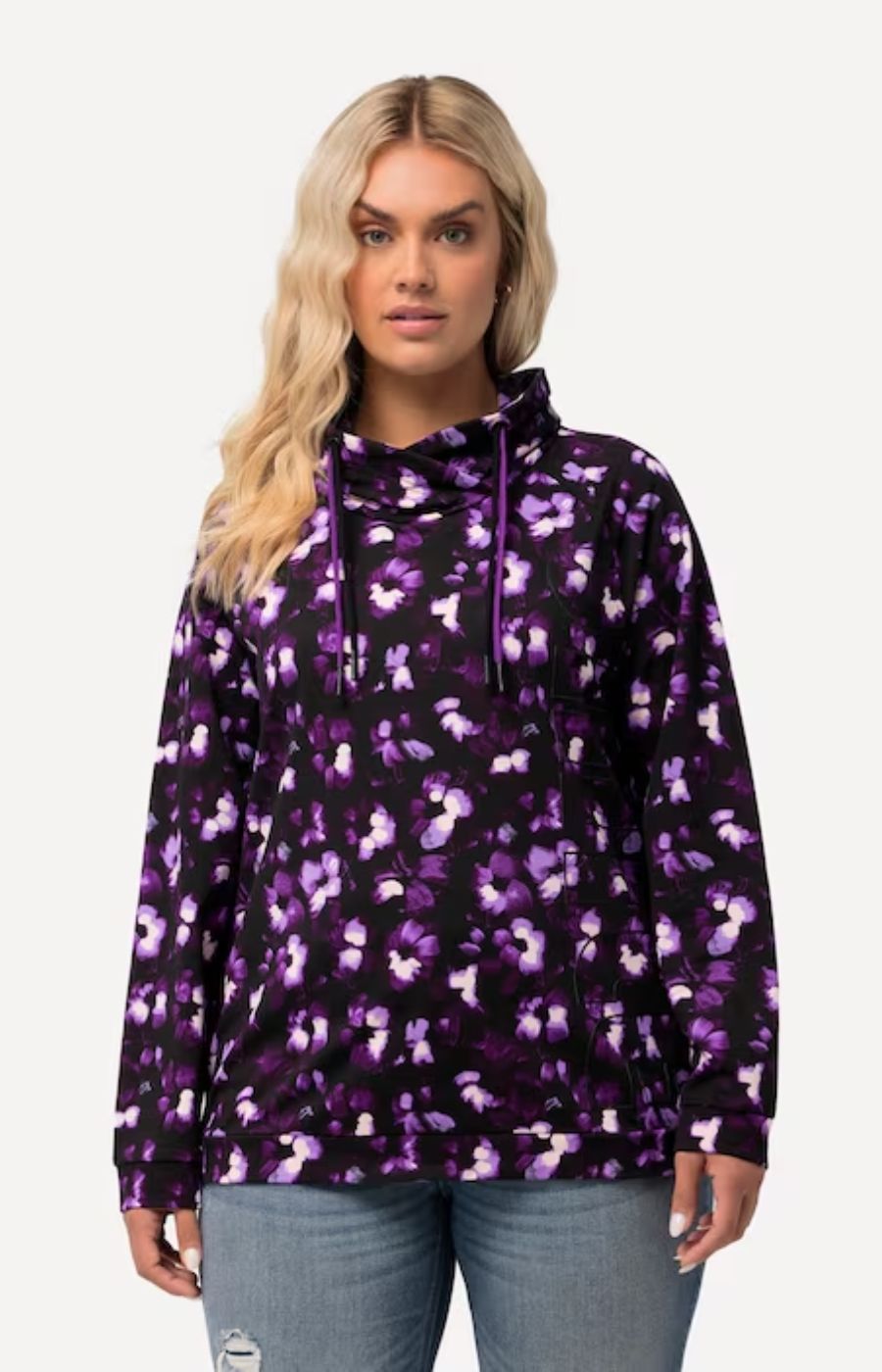 Ulla Popken Flower Print Cowl Neck Top