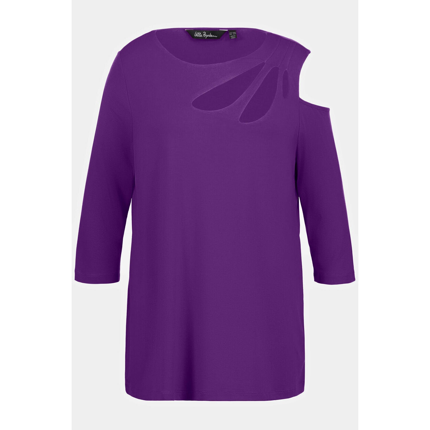 Ulla Popken Asymmetric Petal Cutout Top in Purple - Wardrobe Plus
