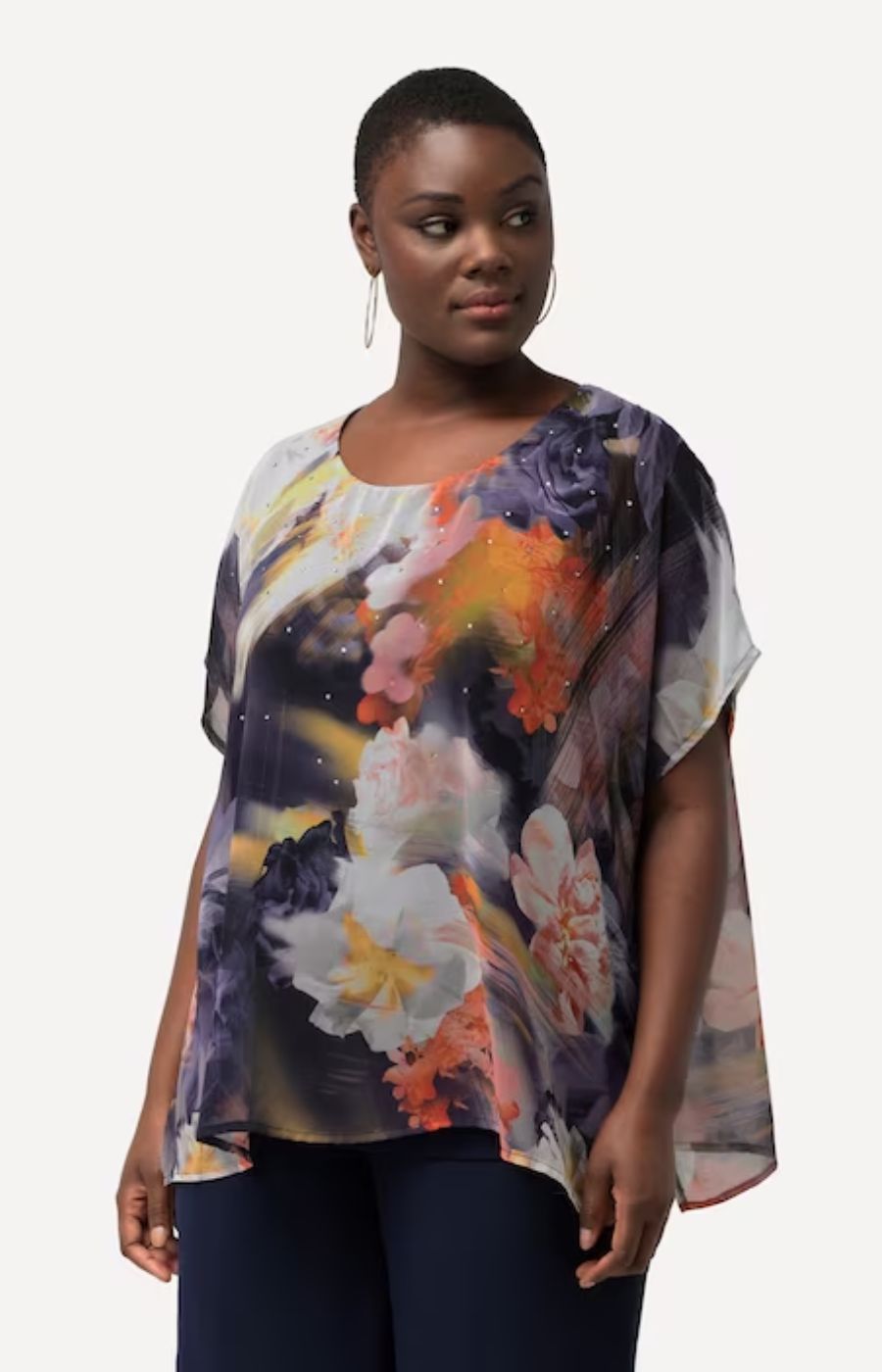 Ulla Popken Floral and Diamante Top