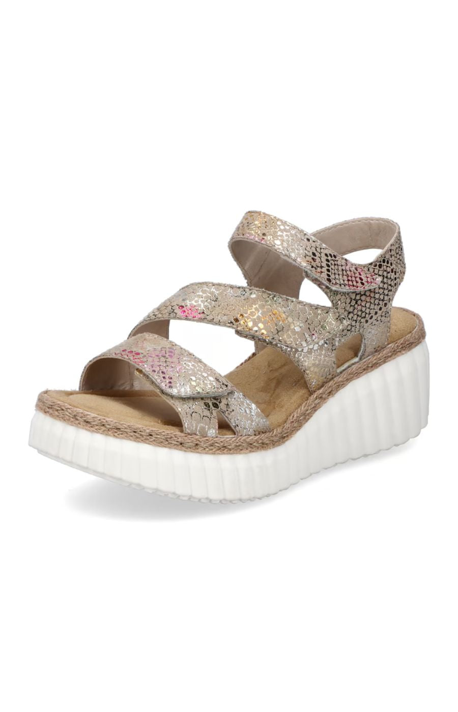 Rieker Wedge Sandals in Beige with Multicoloured