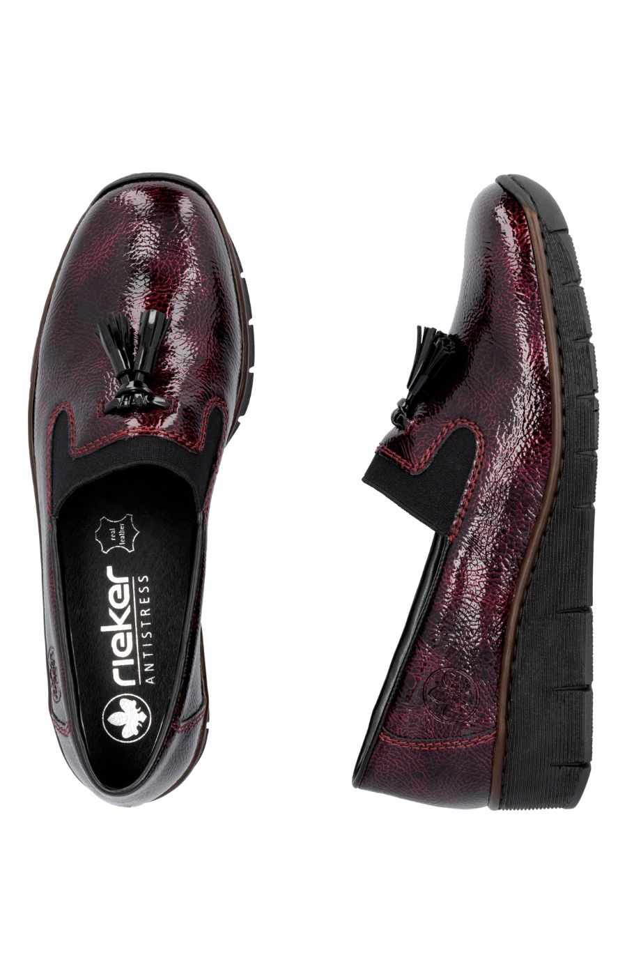 Rieker Leather Loafer in Red