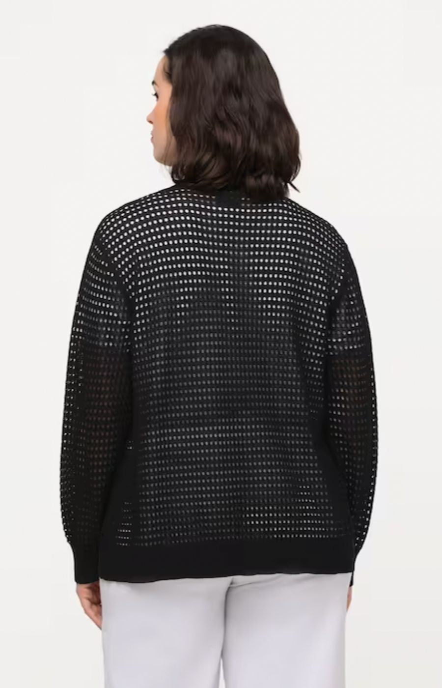 Ulla Popken Open Knit Cardigan in Black