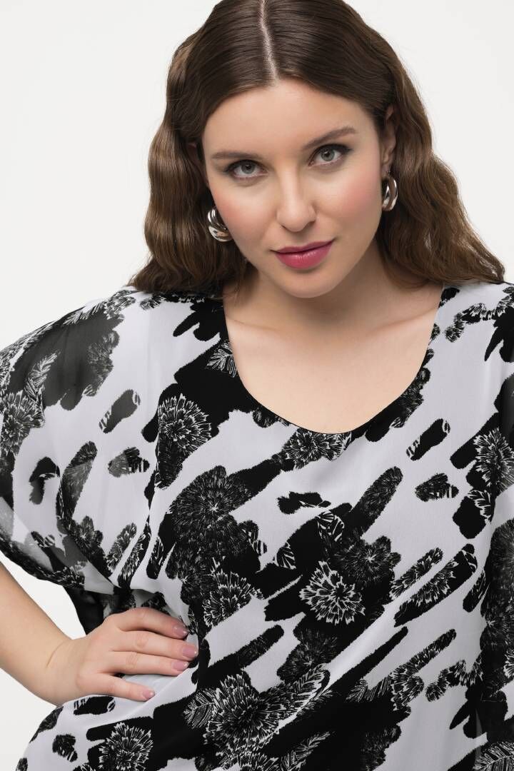 Ulla Popken Chiffon Blouse in Black Floral