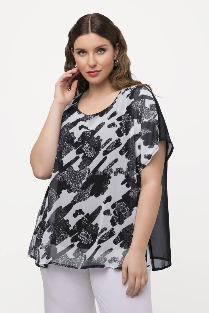 Ulla Popken Chiffon Blouse in Black Floral