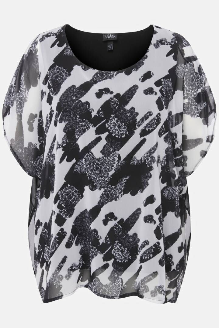 Ulla Popken Chiffon Blouse in Black Floral