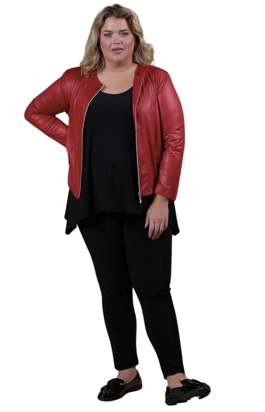 Magna Leather Look Jacket in Red