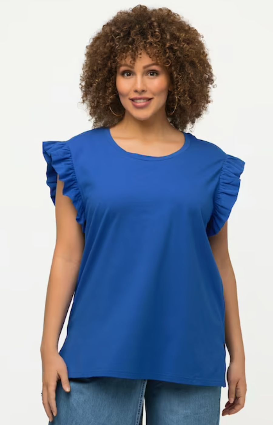 Ulla Popken Blue Ruffled Tee