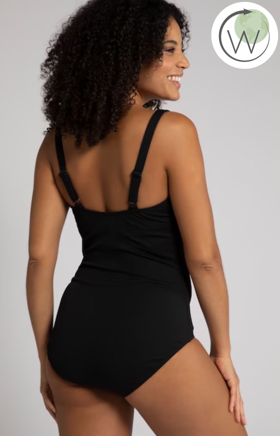 Ulla Popken Draped Swimsuit in Black