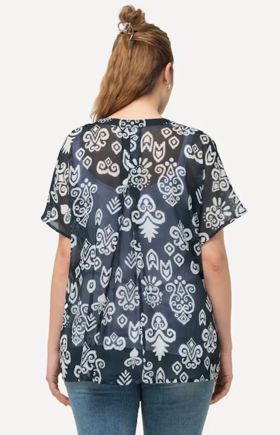 Ulla Popken Sheer Blouse with Graphic Print