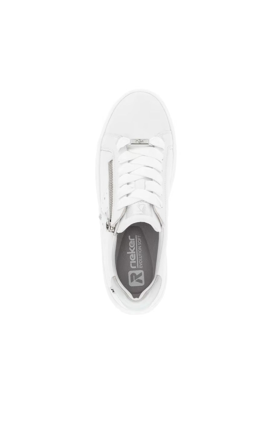 Rieker Trainer in White With Silver