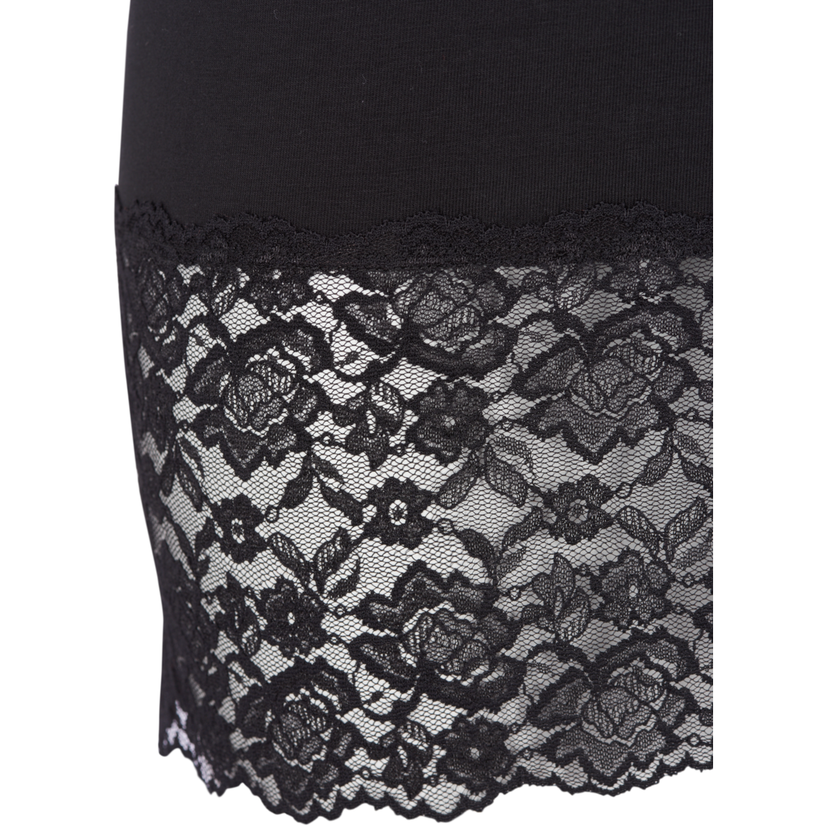 Zizzi Long Lace Trim Vest in Black - Wardrobe Plus
