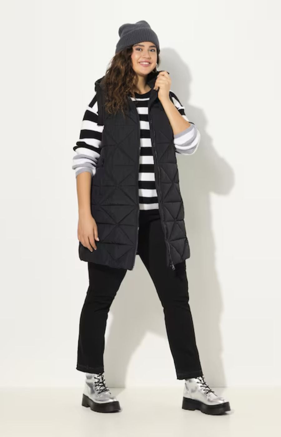 Ulla Popken Longline Gilet in Black