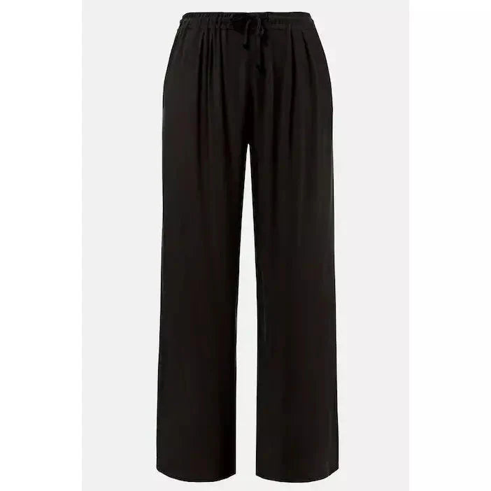 Ulla Popken Crinkle Trousers in Black - Wardrobe Plus