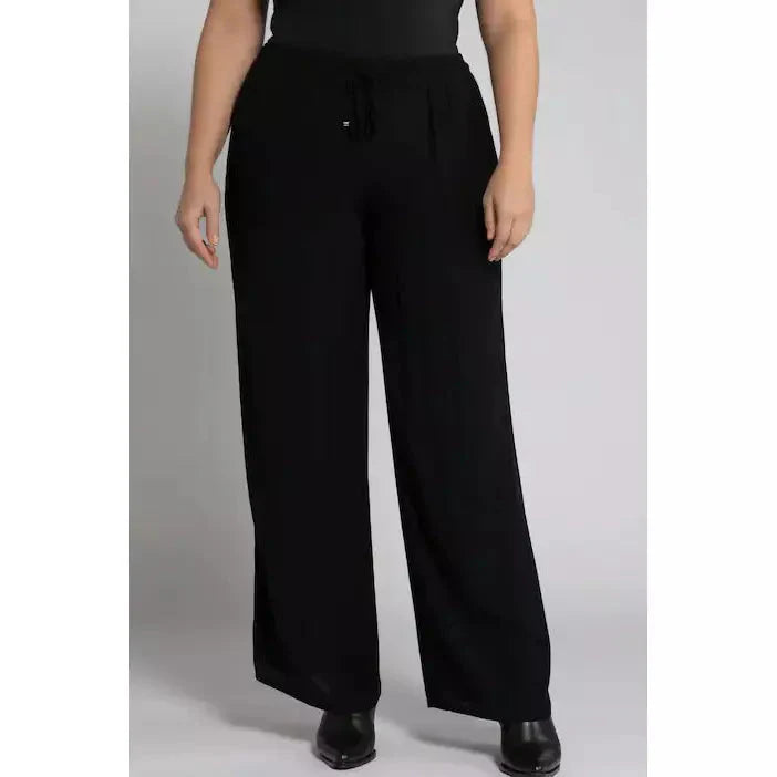 Ulla Popken Crinkle Trousers in Black - Wardrobe Plus