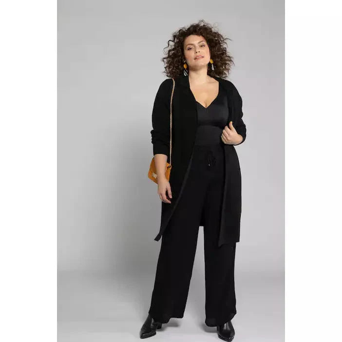Ulla Popken Crinkle Trousers in Black - Wardrobe Plus