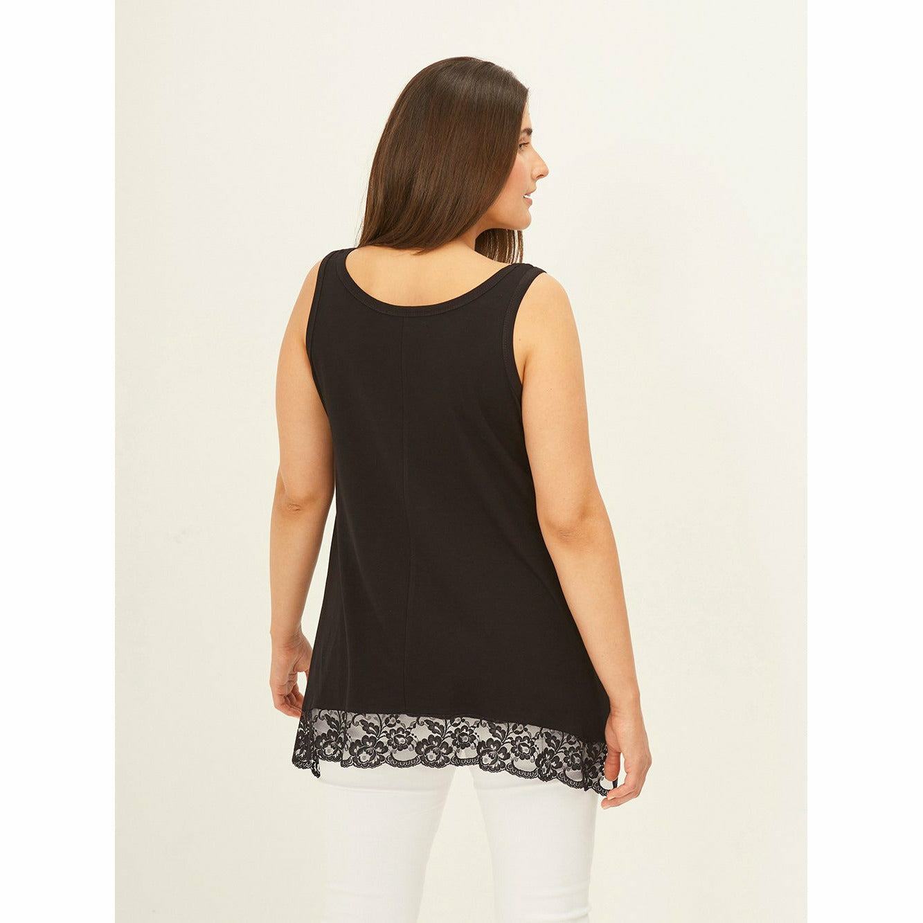 Mat Basic Longline Lace Trim Vest in Black - Wardrobe Plus