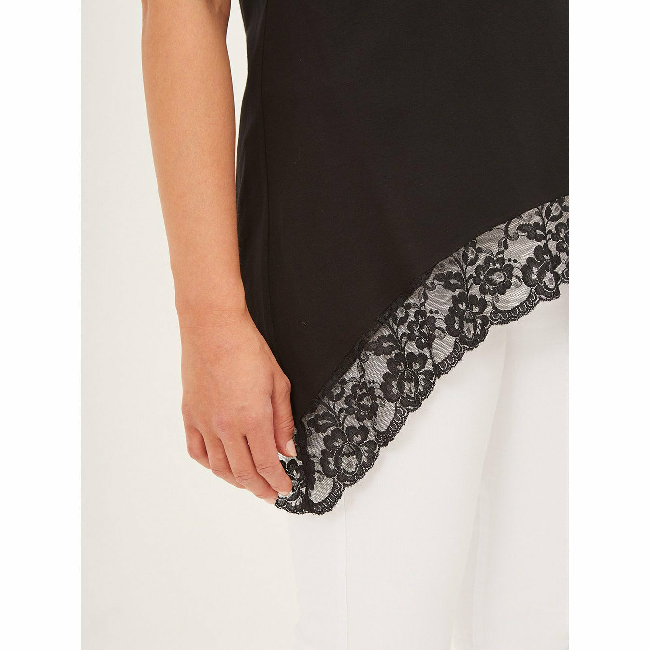 Mat Basic Longline Lace Trim Vest in Black - Wardrobe Plus